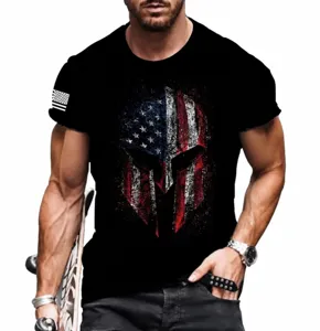 Men 3D Spartan US Flag Print Short Sleeve T-Shirt Streetwear Casual Fashion Summer Top