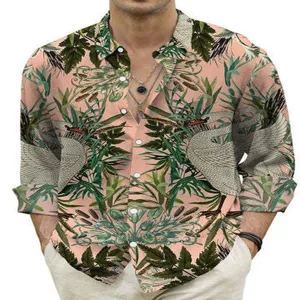 Men's 3D Botanical Print Long Sleeve Shirt Casual Button Down Fashion Top for Streetwear