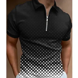 Men short sleeve polo shirt casual zip collar gradient print summer top fashion apparel