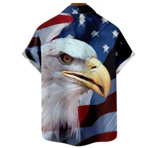 Men's casual short sleeve shirt featuring 3D digital print of American flag and eagle.