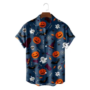 Halloween pumpkin ghost 3D print Hawaiian short sleeve shirt for men beach vacation casual top