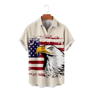 American eagle 3D print mens casual short sleeve shirt, patriotic theme design detail.