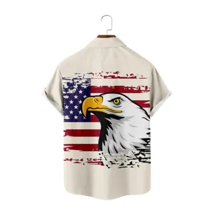 Detailed view of the men's casual short sleeve shirt featuring a bold 3D eagle print.