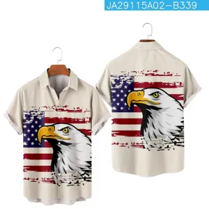 Men's Casual 3D Digital Print Short Sleeve Shirt American Eagle Flag Design Tops