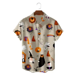 Men's Halloween Hawaiian Short Sleeve Shirt 3D Print Casual Button Down Beach Top