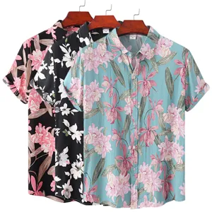 Andriko Hawaiano Casual Kontomandiko Poukamiso Kalokairi Paralia Tropiko Anthiko Print Koumpia Giakas Anetos Top