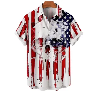 Men's casual short sleeve shirt 3D print American flag gothic style summer button down top