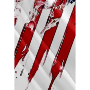 Men's casual 3D digital printed short sleeve shirt fabric detail with red stripes.