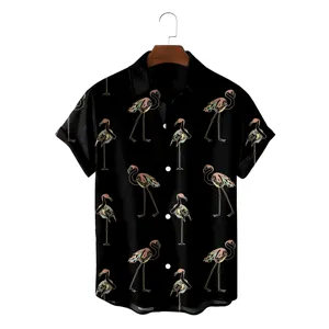 Men's summer casual flamingo print Hawaiian short sleeve shirt product detail view.