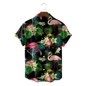 Men's loose 3D flamingo Hawaiian short sleeve shirt summer casual tropical aloha beach top