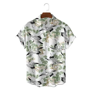 Men's Hawaiian Short Sleeve Shirt Polyester Flamingo Print Loose Casual Tropical Beach Holiday Button Down Top