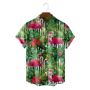 Men's Loose 3D Flamingo Hawaiian Short Sleeve Shirt Summer Casual Tropical Beach Top