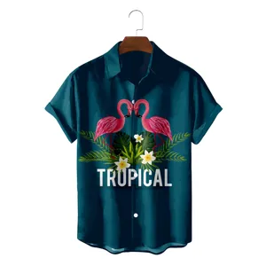 Men's Summer Hawaiian Short Sleeve Shirt Loose Casual Tropical Flamingo Print Beach Button Down Tops