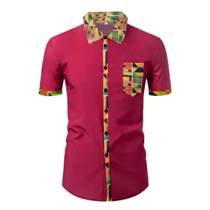 Camisa Casual de Manga Corta para Hombre Patchwork de Estampado Geométrico Étnico Africano Solapa Top Con Bolsillo Moda de Verano Streetwear Camisa de Poliéster