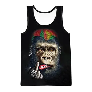 Canotta sportiva da fitness nera casual con stampa digitale di gorilla 3D da uomo