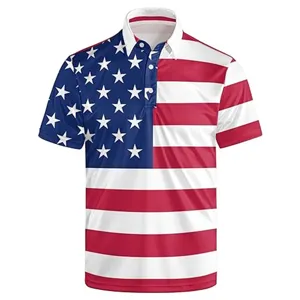 Men's American flag 3D print short sleeve polo shirt casual fashion lapel button top