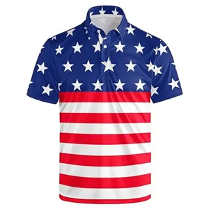 Men's American flag 3D print polo shirt casual short sleeve lapel button summer top street wear.