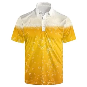 Men's 3D printed polo shirt short sleeve casual fashion summer top with beer foam pattern.