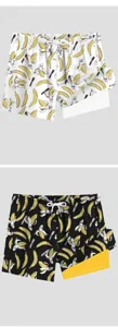 Men's 3D printed banana pattern double layer quick dry beach shorts casual swimwear