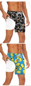 Men's Quick Dry Double Layer Beach Shorts Cartoon Duck Swim Trunks with Side Pocket