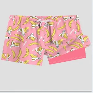 Men quick dry beach shorts pink banana print double layer board shorts casual swim trunks