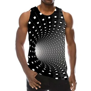 Men 3D vortex optical illusion printed sleeveless tank top cool streetwear casual vest.
