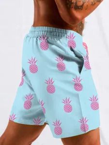 Men casual pineapple print quick dry board shorts beach swim trunks summer fashion