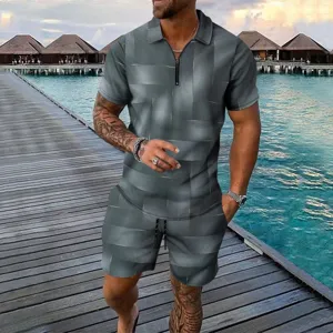 Men's Summer Short Sleeve Polo Shirt and Shorts Two Piece Casual Sportswear Set Outfit