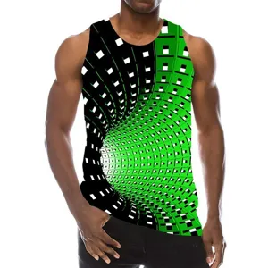 Men's 3D Digital Print Vortex Wormhole Tank Top Psychedelic Sleeveless Graphic Vest Polyester Mesh Breathable Summer Top
