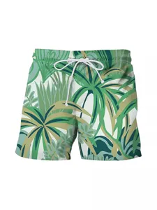 Men's summer beach shorts with tropical banana leaf 3D digital print, casual holiday wear.