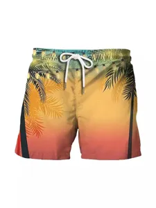 Men's 3D tropical sunset palm tree print beach shorts casual summer boardshorts