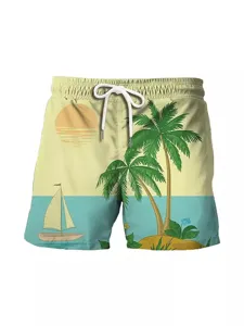 Men's 3D Tropical Beach Shorts Casual Summer Swim Trunks with Adjustable Drawstring Waist