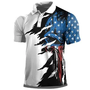 Polo de manga corta patriótico para hombre con estampado de calavera bandera EE. UU.