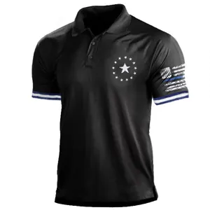 Camisa polo hombre verano manga corta casual top tactico con estampado bandera estrellas