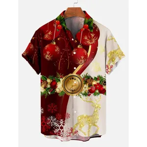 Hombre Festivo 3D Navidad Impreso Manga Corta Casual Camisa Vacaciones Fiesta Top
