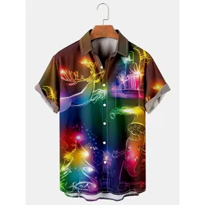Camisa casual de manga corta con estampado navideño 3D para hombre moda festiva