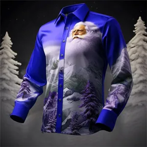 Mens 3D Christmas Santa Claus Print Long Sleeve Shirt Winter Party Holiday Button Up Top