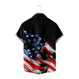 Men's casual short-sleeve shirt featuring a 3D digital print American flag design in a stylish look.