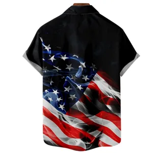 Detailed view of mens short sleeve casual shirt featuring 3D American flag print.