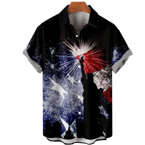Detailed view of the American flag Statue of Liberty 3D print casual short sleeve men shirt.