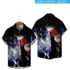 Men Casual 3D Digital Print Short Sleeve Shirt American Flag Eagle Statue Of Liberty Pattern Polyester Breathable Fashion Top