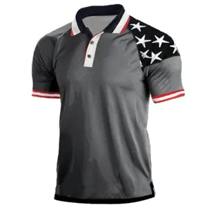Hombre Polo Táctico Manga Corta Casual Patriótico Estampado Estrellas Verano Top