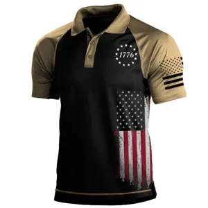 Camisa polo táctica para hombre al aire libre manga corta color contraste estilo vintage