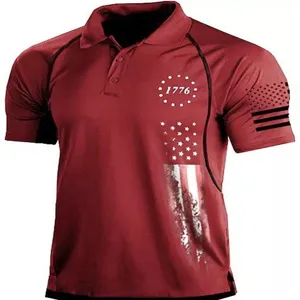 Detalle polo táctico, camiseta deportiva de manga corta para hombre estilo vintage 1776.