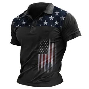 Camisa polo tactica hombre vintage bandera americana manga corta parte superior detalle
