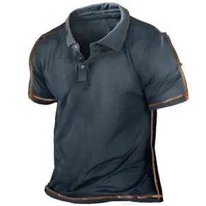 Camisa Polo Tactica Manga Corta Hombre Vintage Costuras de Contraste Outdoor Deporte Top