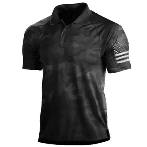 Polo táctico para hombre, manga corta con camuflaje oscuro, ropa deportiva transpirable.