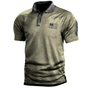 Polo Táctico al Aire Libre para Hombre Manga Corta Vintage Color Contrastado Deportivo