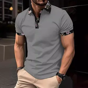 Men Casual Short Sleeve Polo Shirt 3D Digital Floral Printed Lapel Collar Button Up Polyester T-Shirt Smart Casual Top