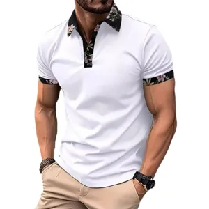 Men's Casual Short Sleeve Polo Shirt Floral Patchwork Lapel Button 3D Print Summer Tee